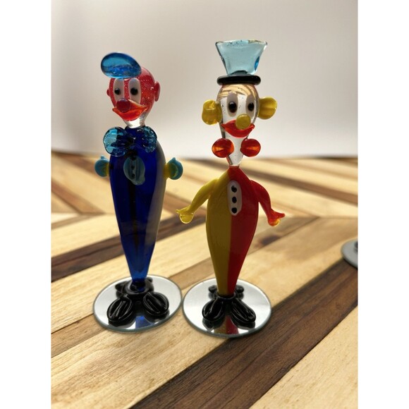 Set Of 6 - 4” Vintage Murano Style Clown Glass Art Lot Clowns - Picture 8 of 9
